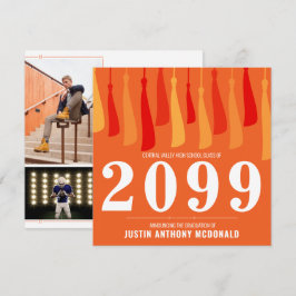 Orange rad av tofsar Två-foto-examen Inbjudningar