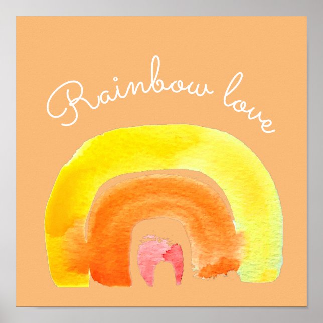 Orange Rainbow kärlek vattenfärg Poster (Framsidan)