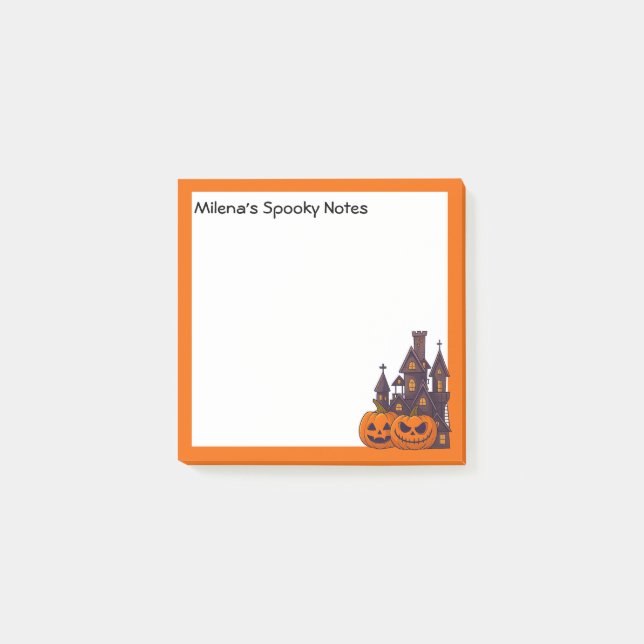 Orange ram, spöklik hus och pumpor post-it block (Framsida)