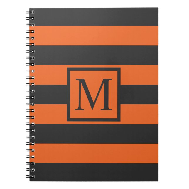 Orange Rand Halloween Monogram | Guestbook Anteckningsbok Med Spiral (Framsidan)