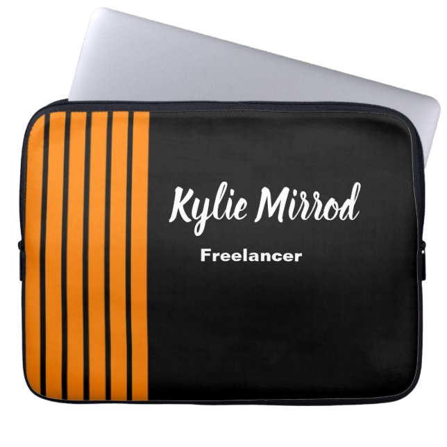 Orange rand linjer svart laptop fodral (Framsidan)