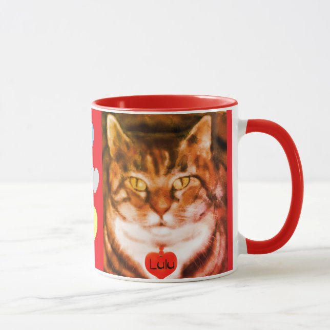 Orange randig katt röd trim med hjärta mugg (Höger)