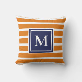 Orange randig modern monogram kustnära nautisk kudde