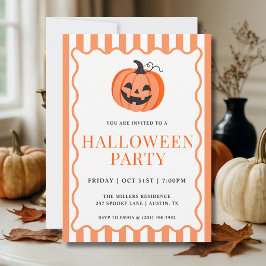 Orange Randig Pumpa Halloweenfest Inbjudningar