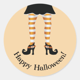 Orange randiga hälske ben Glad Halloween text Runt Klistermärke