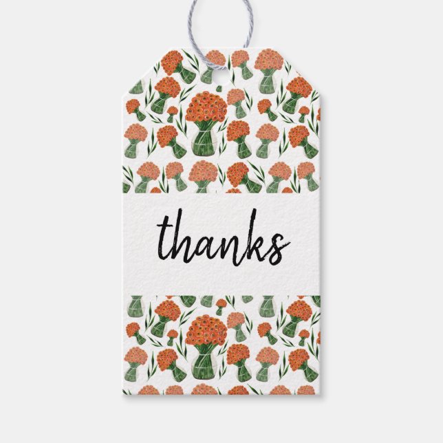 Orange Ranunculus Flowers Watercolor Presentetikett (Framsidan)