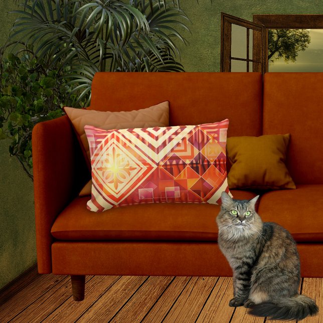 Orange Red Abstrakt Geometric Mönster Pillow Lumbarkudde (Skapare uppladdad)