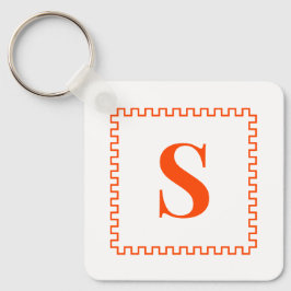 Orange Red and White Preppy Square Gräns Monogram Nyckelring