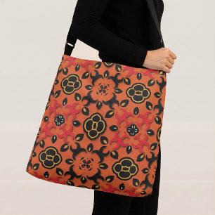 Orange Red Black Ethnic Arabesque Boho Chic Axelväska