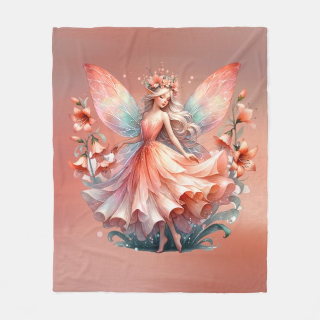 Orange Red Blommigt Fairy Princess Girls Fleecefilt (Framsidan)