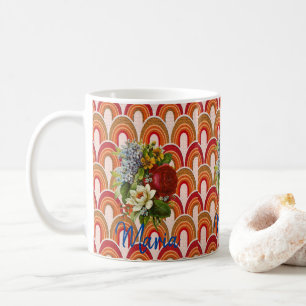 Orange Red Blommigt Rand Mugg