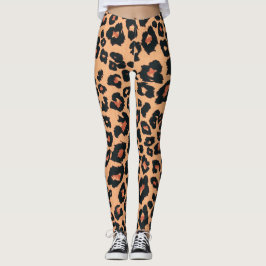 Orange Red Brown Black Leopard Animal Skriv ut Leggings