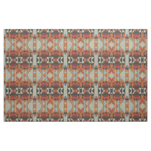 Orange Red Brown Blue Native Tribal Mosaic Mönster Tyg