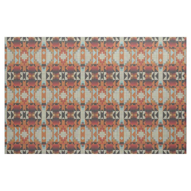 Orange Red Brown Blue Native Tribal Mosaic Mönster Tyg (Fat Quarter)