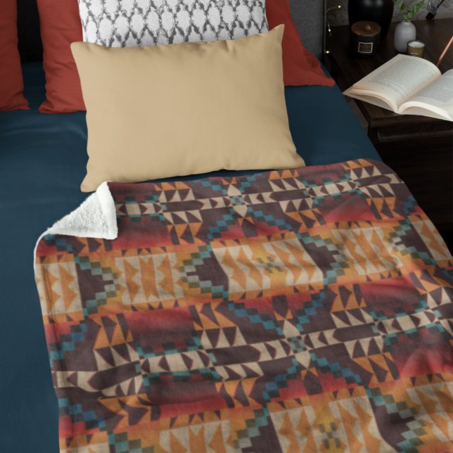 Orange Red Brown Teal Blue Tribal Mosaic Art Fleecefilt (Skapare uppladdad)