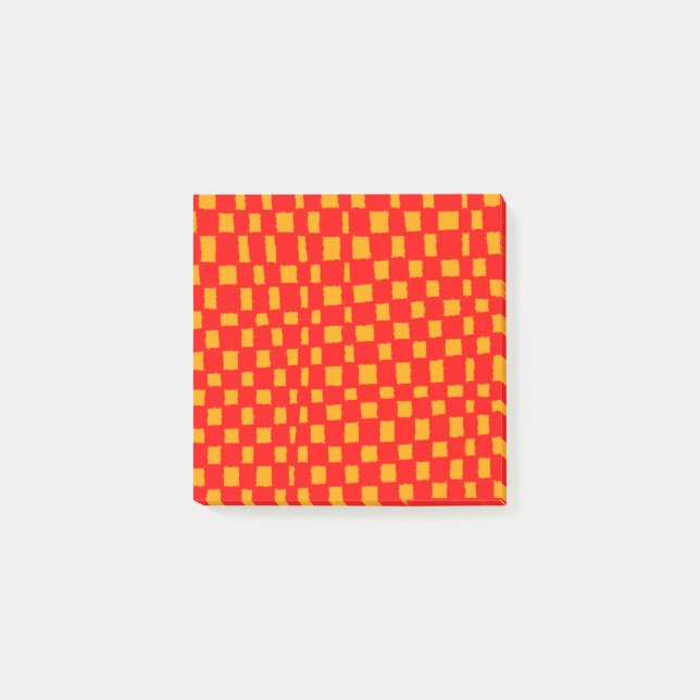 Orange Red Checkerboard Vibrant Checkered Mönster Post-it Block (Framsida)