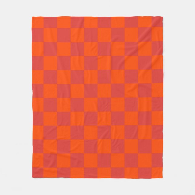 Orange Red Checkered Gingham Mönster Fleecefilt (Framsidan)