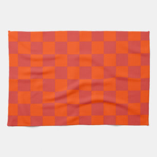 Orange Red Checkered Gingham Mönster Kökshandduk