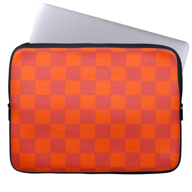 Orange Red Checkered Gingham Mönster Laptop Fodral (Framsidan)