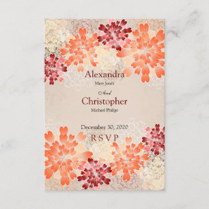 Orange Red & Cream Flowers Retro Bröllop OSA Kort