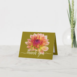 Orange Red Dahlia Flower Grönt Backdroppe Tack Kort