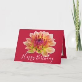 Orange Red Dahlia Flower Red Background Birthday Kort