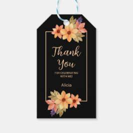 Orange Red Fall Flora Black Birthday Tack Presentetikett