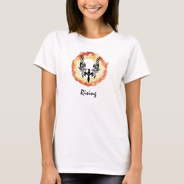 *~* Orange Red Flame Black Phoenix Ring of Fire T Shirt (Framsida)