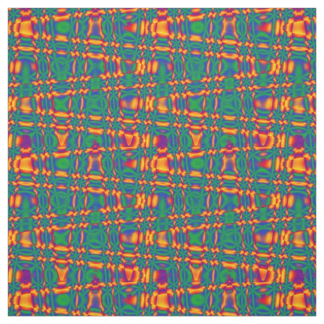 Orange Red Flame Grönt Blue Zigzag Mönster Fabric Tyg (Provkarta)