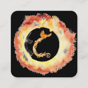 *~* Orange Red Flame Phoenix Ring of Fire Black Fyrkantigt Visitkort