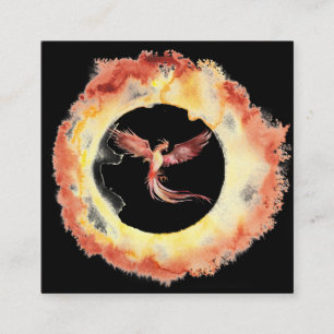 *~* Orange Red Flame Phoenix Ring of Fire Black Fyrkantigt Visitkort