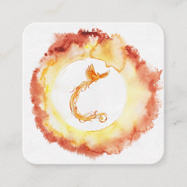 *~* Orange Red Flame Phoenix Ring of Fire White Fyrkantigt Visitkort (Framsida)