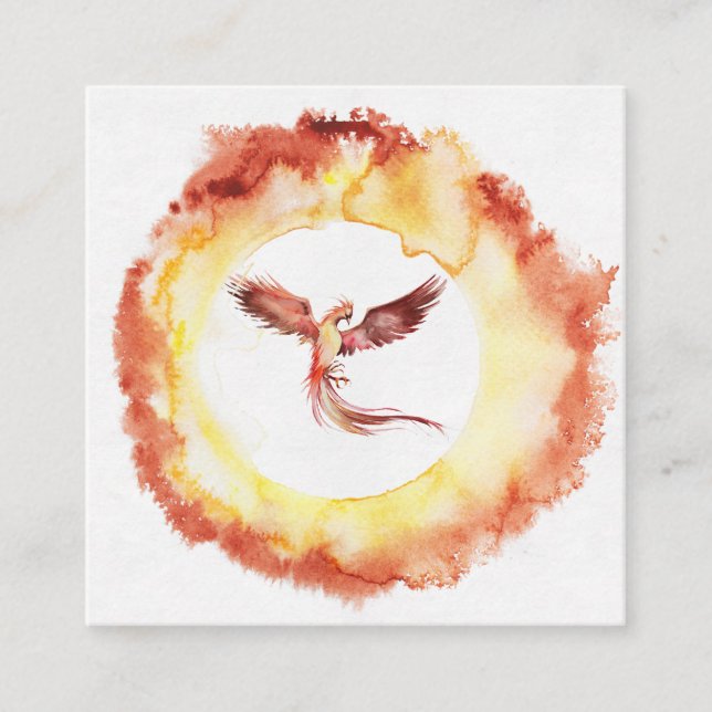 *~* Orange Red Flame Phoenix Ring of Fire White Fyrkantigt Visitkort (Framsida)