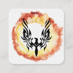 *~* Orange Red Flames Black Phoenix Ring of Fire Fyrkantigt Visitkort