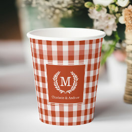 Orange-Red Gingham Monogram Vapensköld Anpassnings