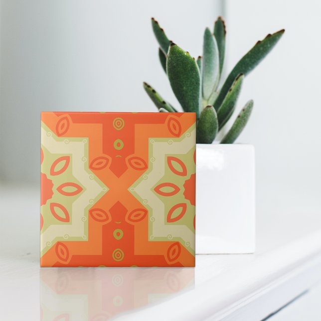 Orange Red Grönt Modern Ethnic Moroccan Mönster Kakelplatta (Skapare uppladdad)