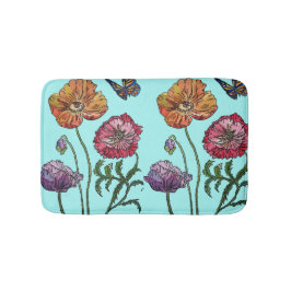 Orange Red Gult Poppies blommigt blommor Bath Mat Badrumsmatta