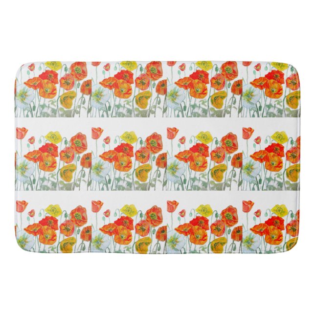 Orange Red Gult Poppy Watercolor Poppies Art Badrumsmatta (Framsidan)