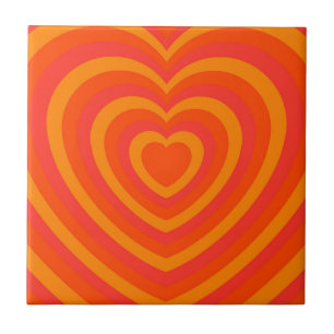 Orange Red Hypnotic Heart Kärlek Mönster Kakelplatta