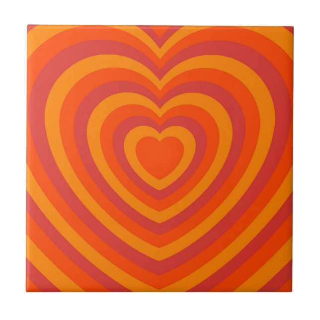 Orange Red Hypnotic Heart Kärlek Mönster Kakelplatta (Framsidan)