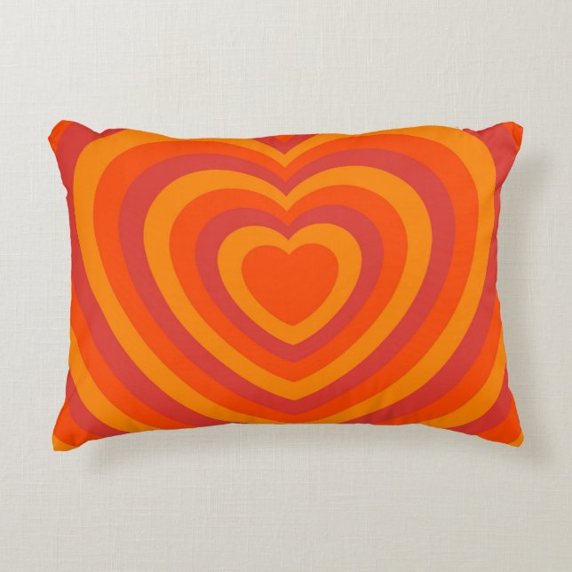 Orange Red Hypnotic Heart Kärlek Mönster Prydnadskudde (Framsidan)
