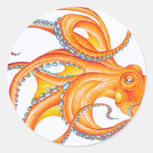 Orange Red Kraken Octopus Bläck Art Dance Runt Klistermärke