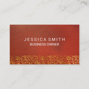 Orange Red Leather Struktur Gold Foil Specks Visitkort