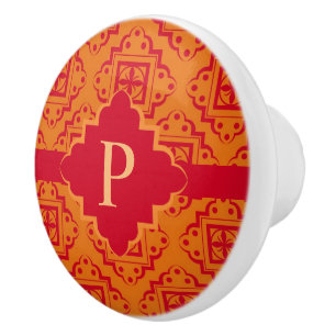 Orange Red Monogram Arabesque Moroccan Graphic Knopp