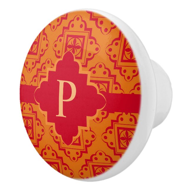 Orange Red Monogram Arabesque Moroccan Graphic Knopp (Höger)