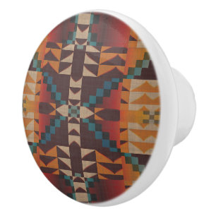 Orange Red Mörk Brown Teal Blue Ethnic Tribe Art Knopp