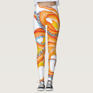 Orange Red Octopus Bläck Art Dance Leggings