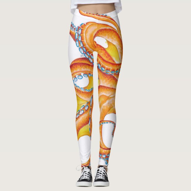 Orange Red Octopus Bläck Art Dance Leggings (Framsida)
