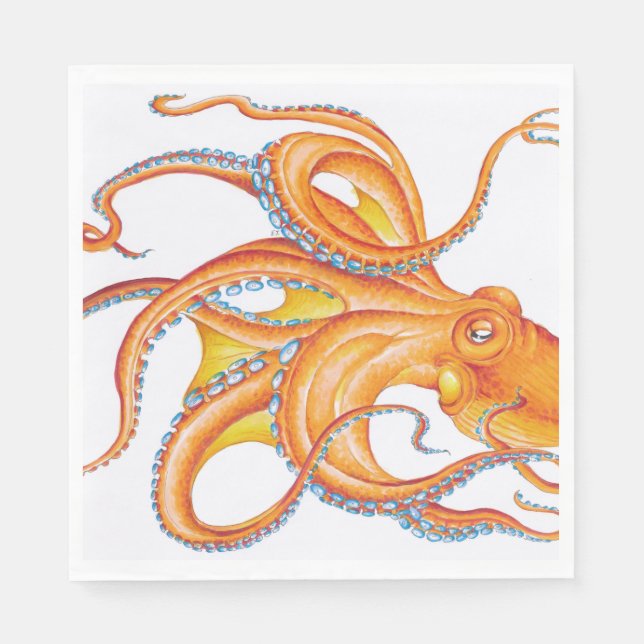 Orange Red Octopus Bläck Art Dance Pappersservett (Framsidan)