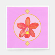 Orange Red Orchid Papper Napkins